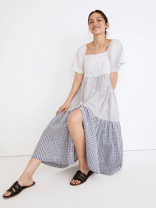 Madewell Dresses & Skirts - Madewell Patchwork Gingham Button-Front Tiered Midi Dress XS